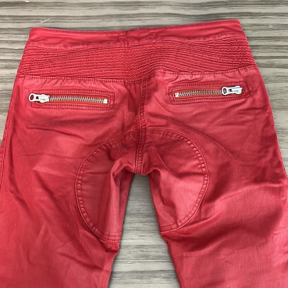 ISABEL MARANT POUR H&M RED WAXED MOTO BIKER PANTS SIZE 6 - Picture 12 of 16